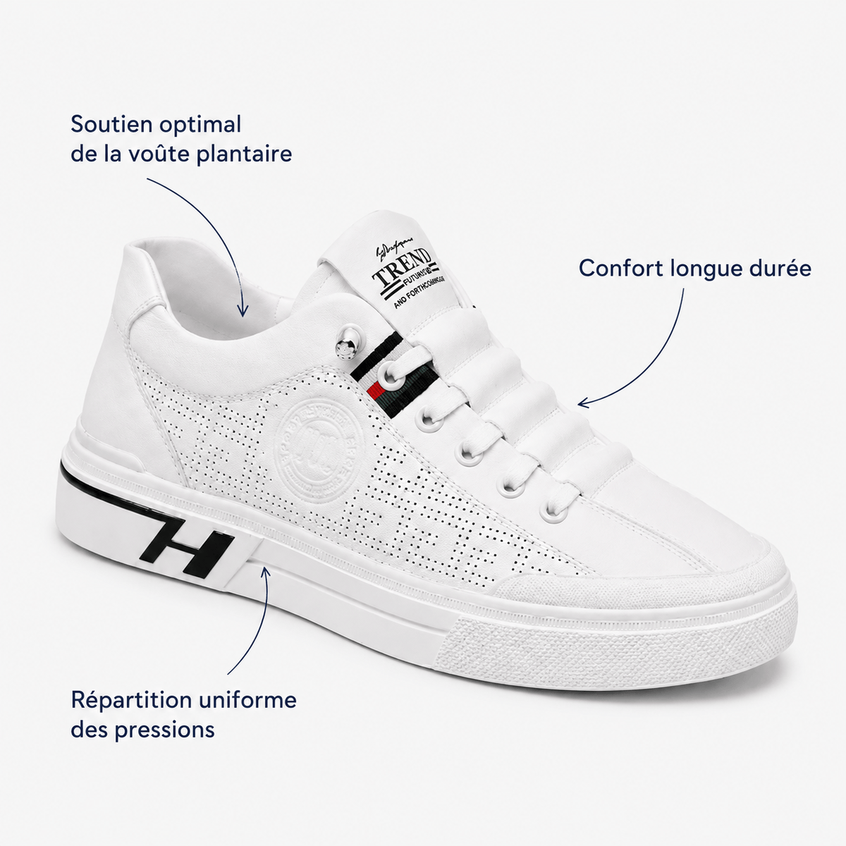 Podelya Baskets basses blanches homme à lacets en microfibre perforée