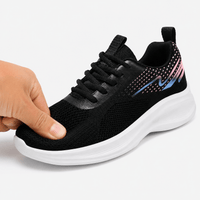 Podelya Baskets de running femme noires en maille respirante