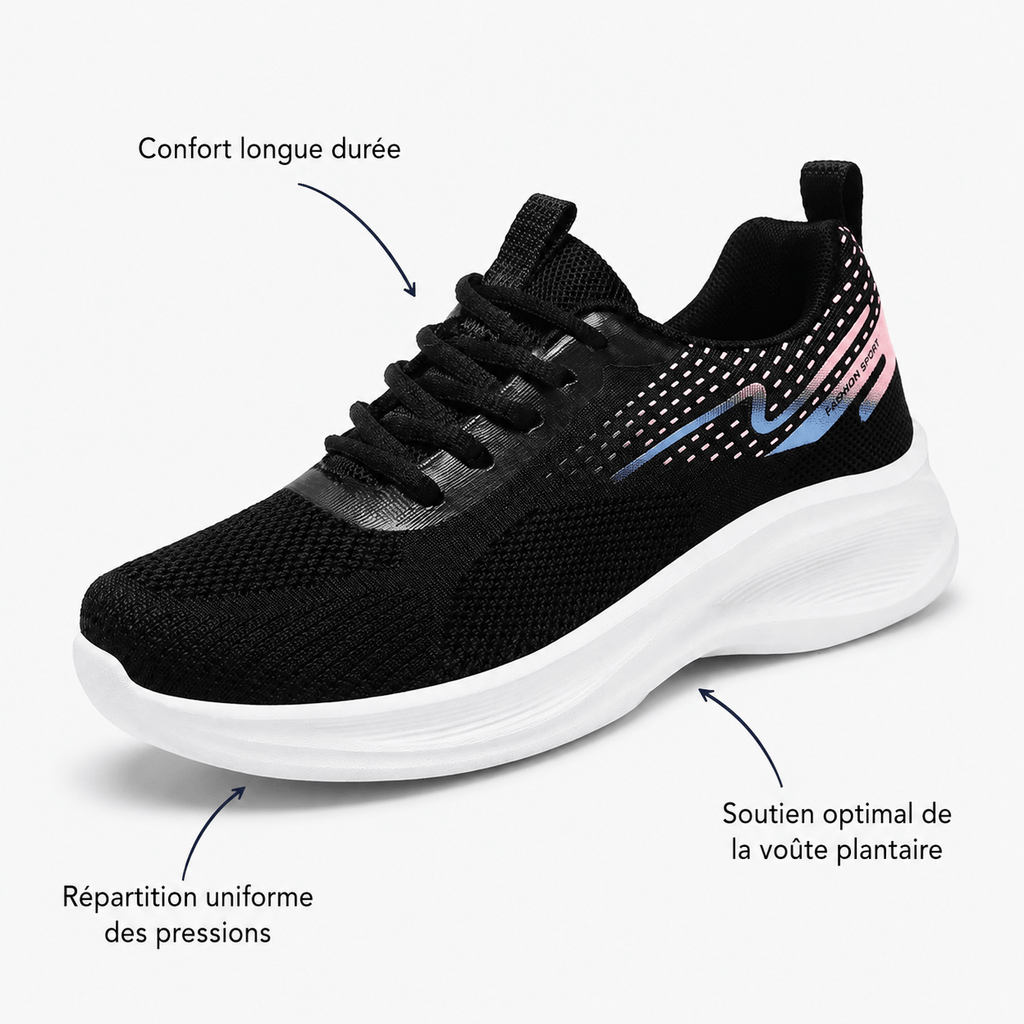 Podelya Baskets de running femme noires en maille respirante
