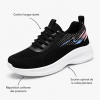 Podelya Baskets de running femme noires en maille respirante