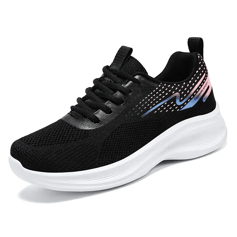 Podelya Baskets de running femme noires en maille respirante