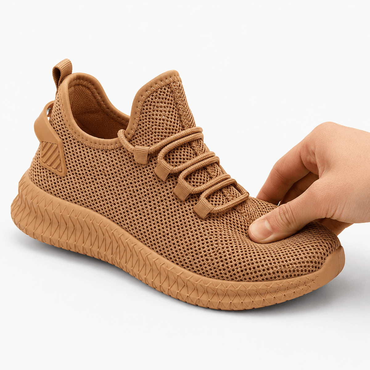 Podelya Baskets de running montantes homme beige en maille respirante à lacets
