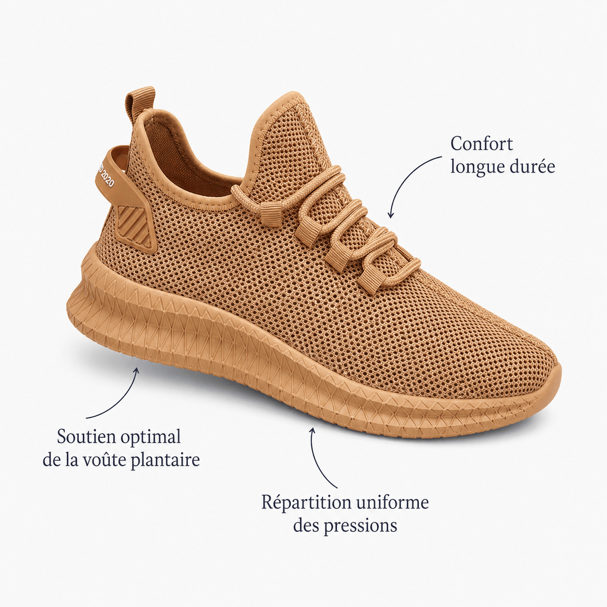 Podelya Baskets de running montantes homme beige en maille respirante à lacets