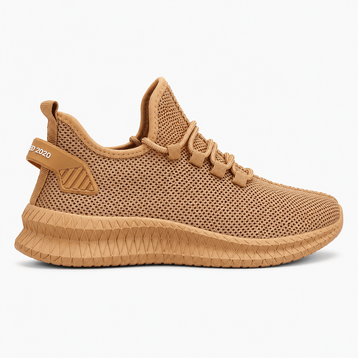 Podelya Baskets de running montantes homme beige en maille respirante à lacets