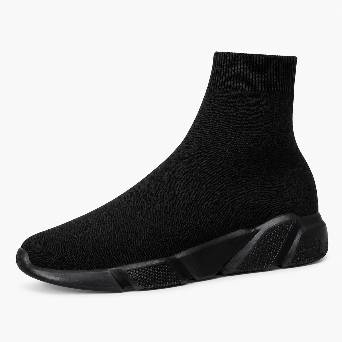 Podelya Baskets montantes noires type chaussette à enfiler, semelle plateforme