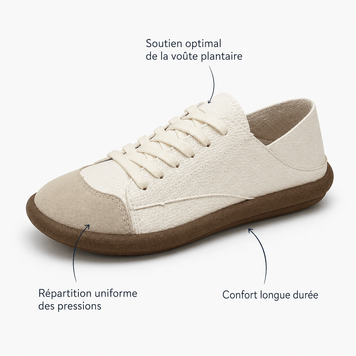 Podelya Baskets plates femme beige à lacets, semelle souple
