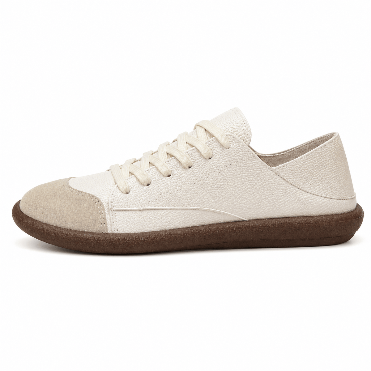 Podelya Baskets plates femme beige à lacets, semelle souple