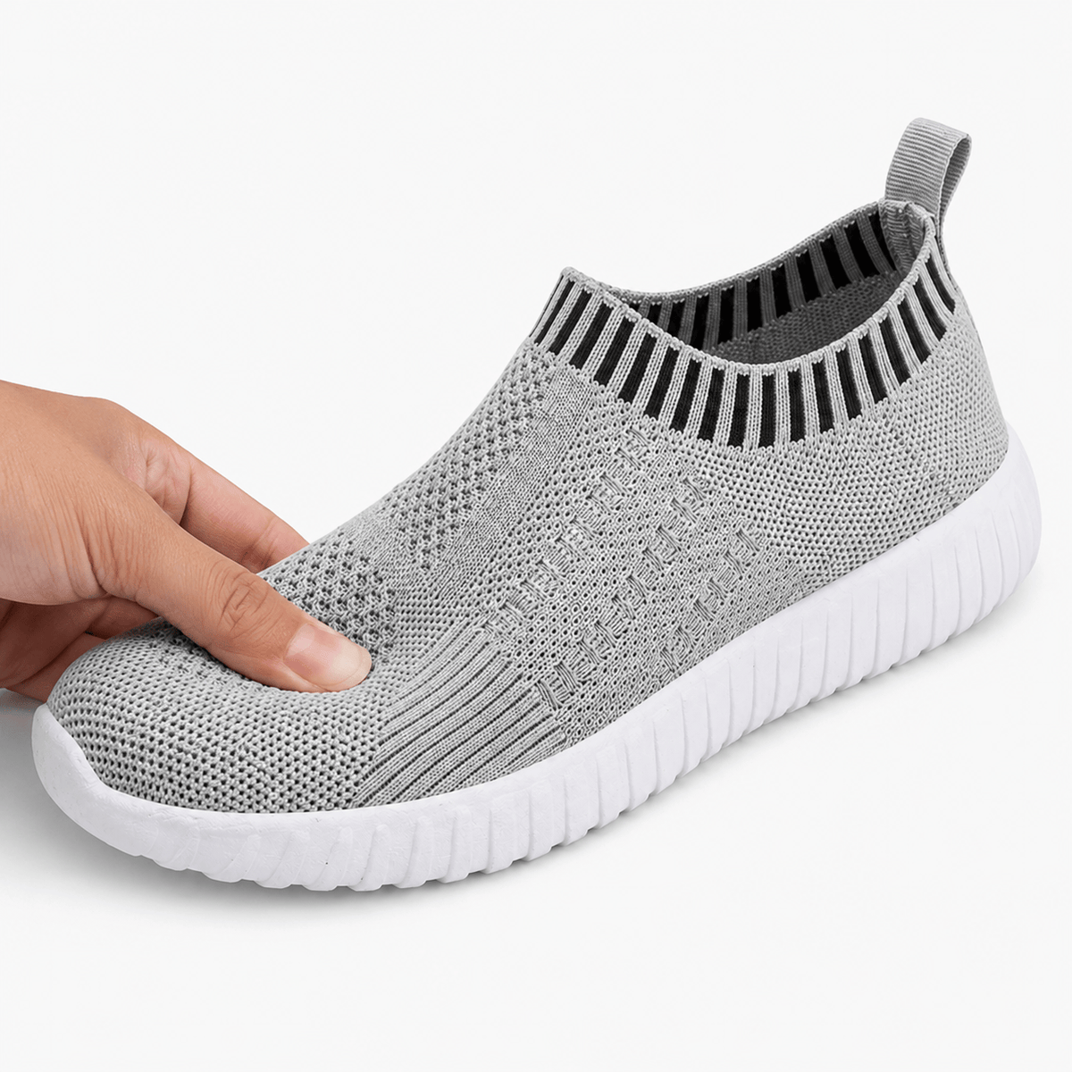 Podelya Baskets slip-on femme grises en maille respirante