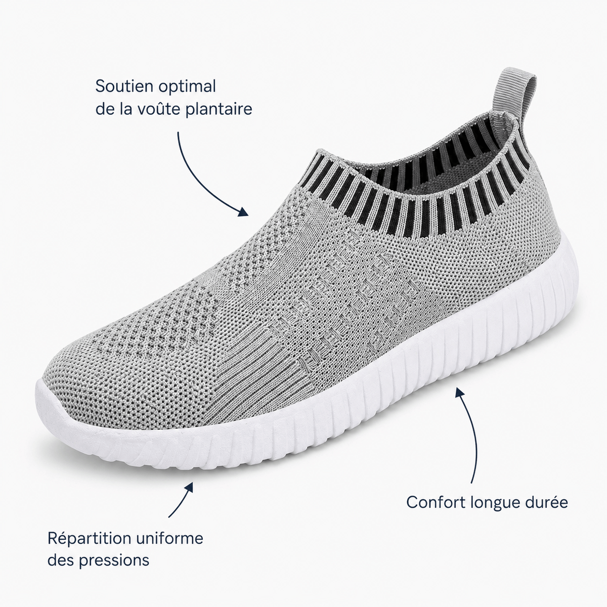 Podelya Baskets slip-on femme grises en maille respirante