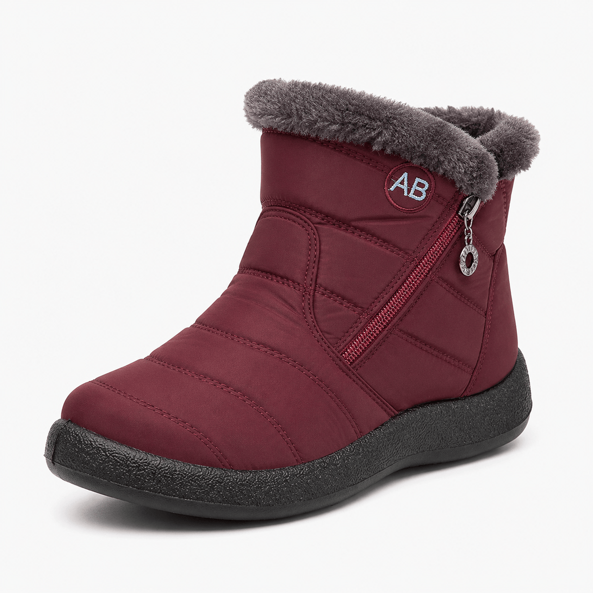 Podelya Bottines d’hiver femme bordeaux à doublure en peluche et fermeture à glissière