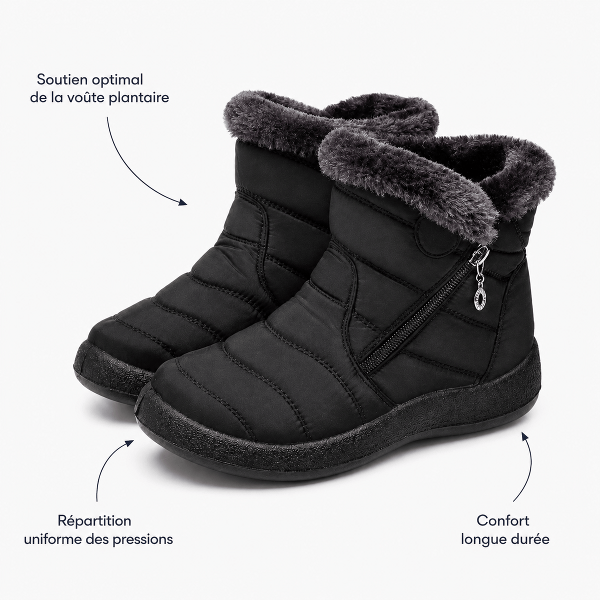 Podelya Bottines d’hiver femme bordeaux à doublure en peluche et fermeture à glissière