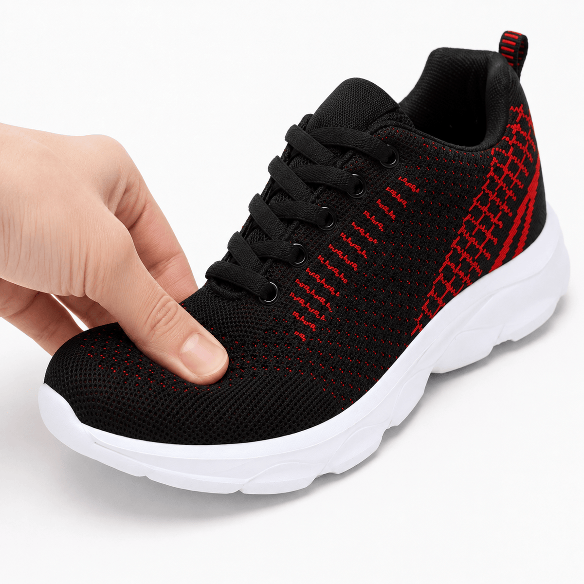 Podelya Chaussures D'Été Orthopédique Femme Noir Et Rouge En Maille