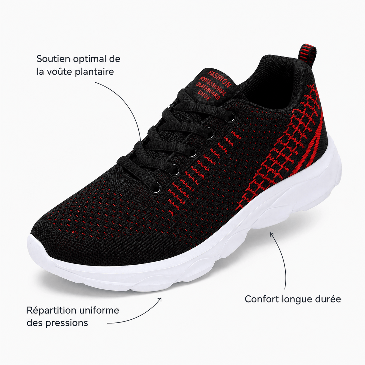 Podelya Chaussures D'Été Orthopédique Femme Noir Et Rouge En Maille