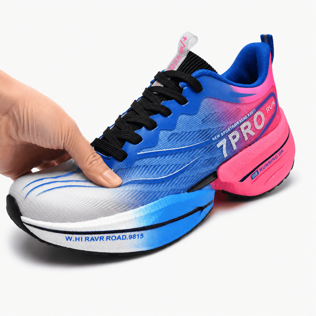 Podelya Chaussures de running unisexes respirantes à lacets, semelle TPU dégradée