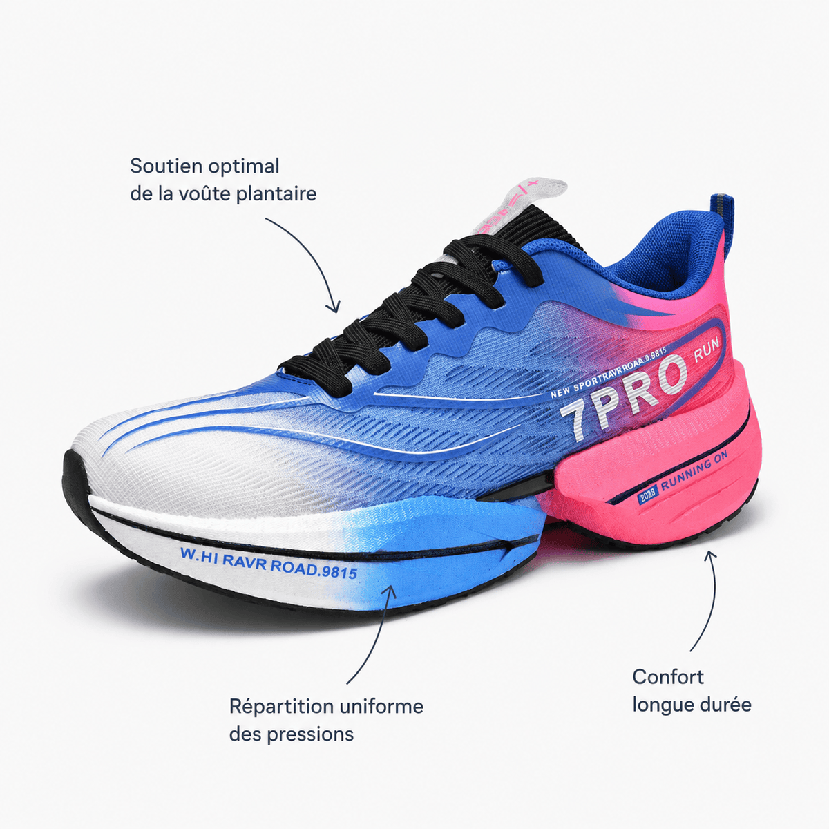 Podelya Chaussures de running unisexes respirantes à lacets, semelle TPU dégradée