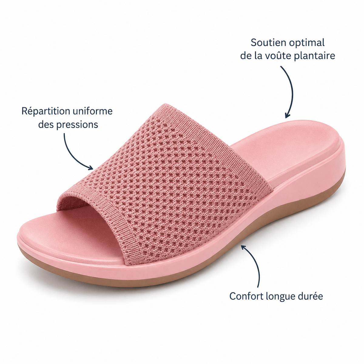 Podelya Chaussures Femmes Pieds Larges Et Sensibles Plates Roses