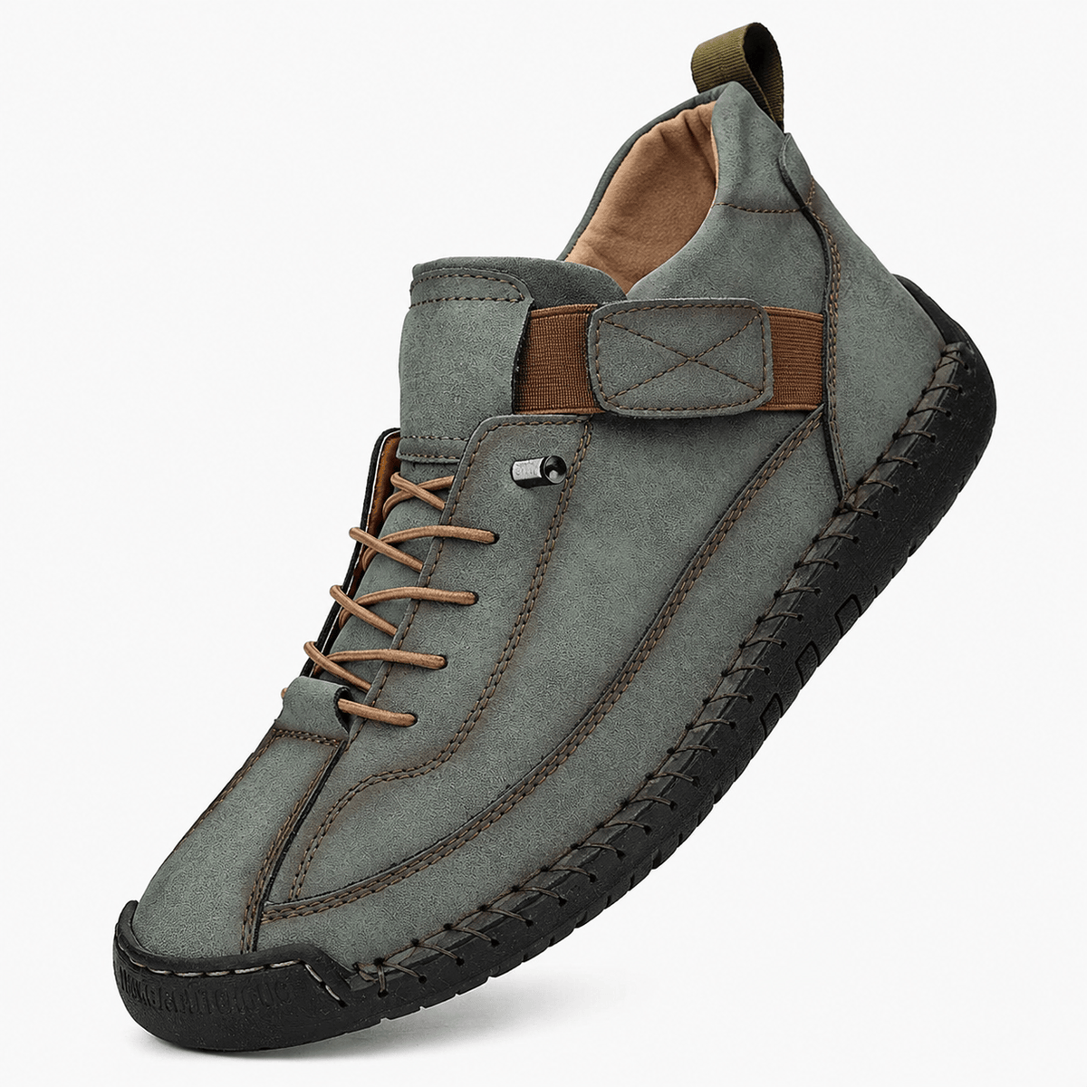 Podelya Chaussures montantes orthopédiques homme bleues en similicuir à bride auto-agrippante