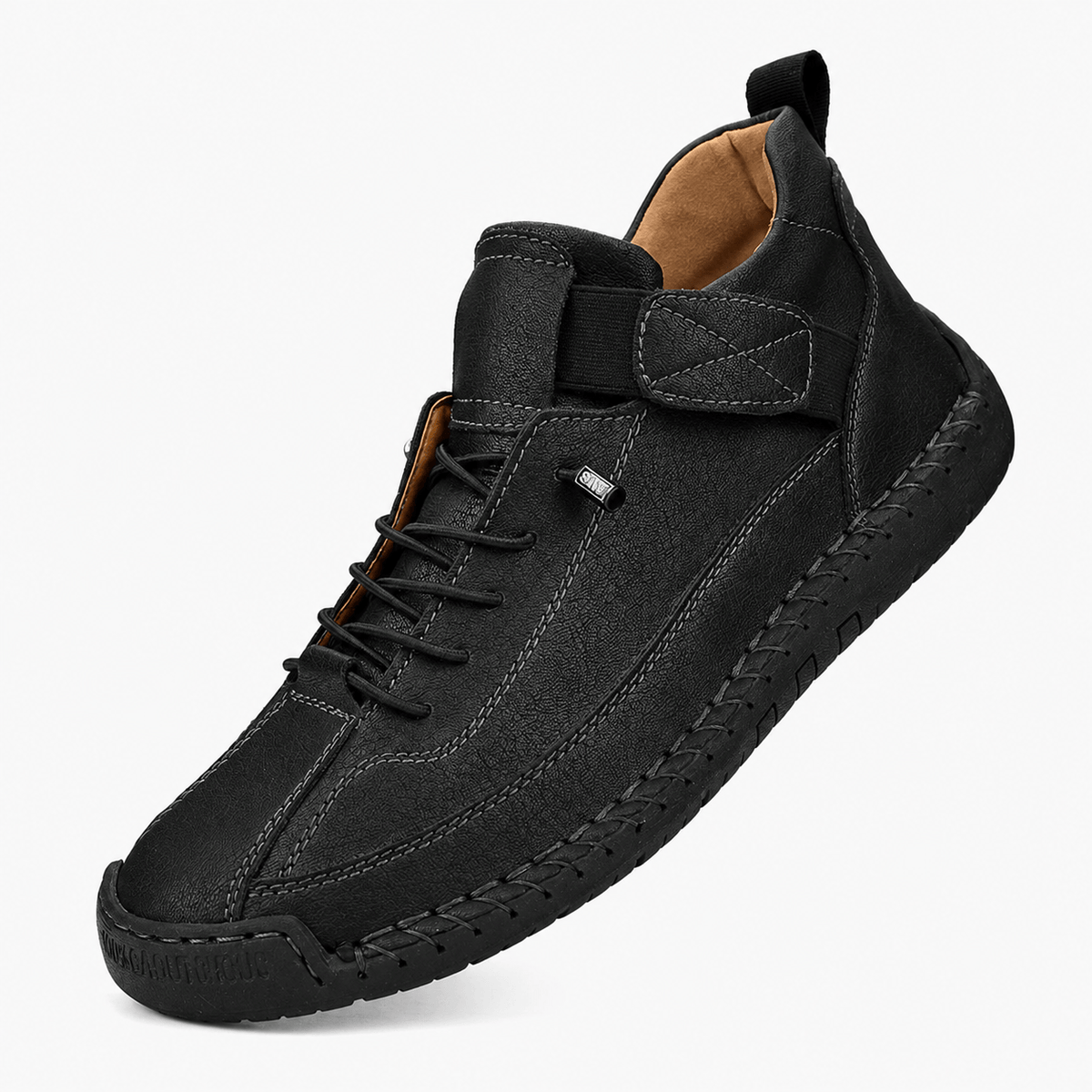 Podelya Chaussures montantes orthopédiques homme bleues en similicuir à bride auto-agrippante