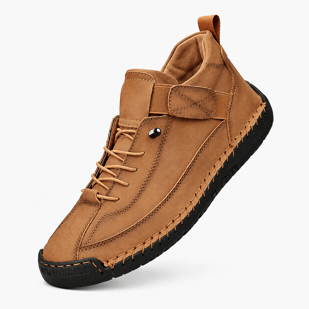 Podelya Chaussures montantes orthopédiques homme bleues en similicuir à bride auto-agrippante