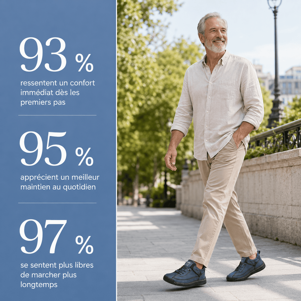 Podelya Chaussures montantes orthopédiques homme bleues en similicuir à bride auto-agrippante