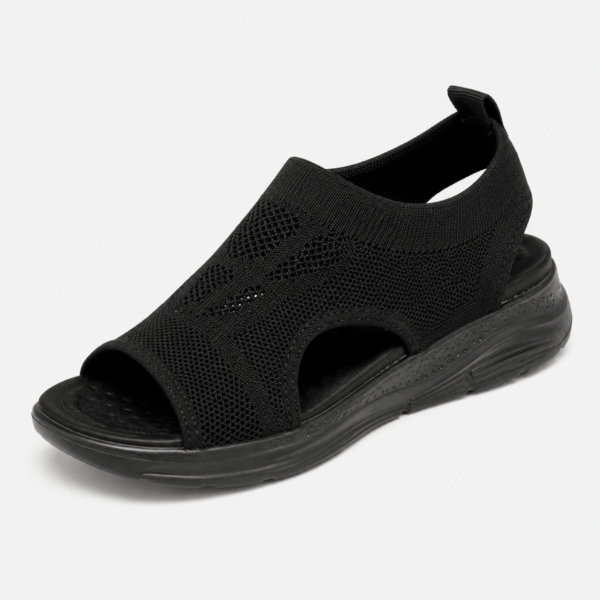 Podelya Sandales de sport noires femme en maille à semelle épaisse