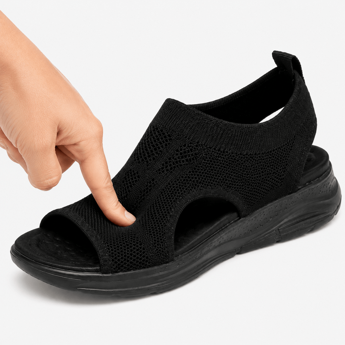 Podelya Sandales de sport noires femme en maille à semelle épaisse