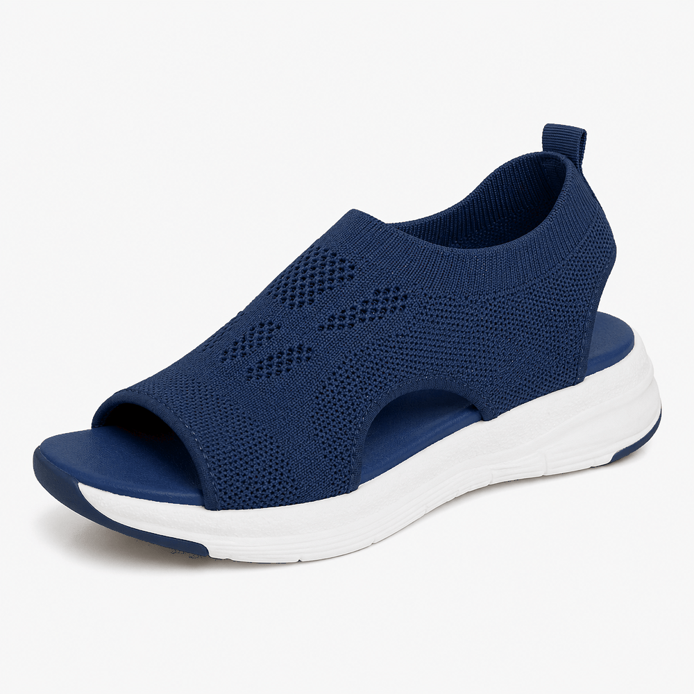 Podelya Sandales de sport noires femme en maille à semelle épaisse